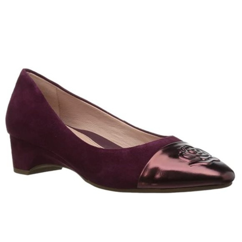 Taryn Rose Size 5 Babe Suede Leather Wine Red Plum Pumps Low Kitten Heels Shoes